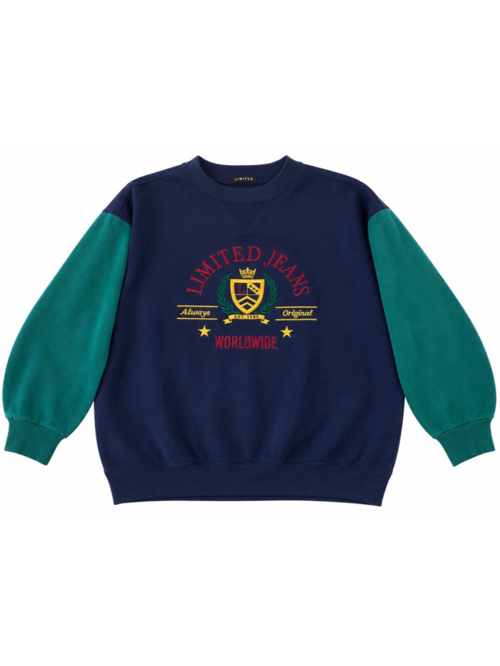 Vintage 90s Limited Jeans Worldwide Color block Sweatshirt Embroidered XL Sweat